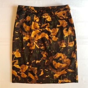NWT New York & Company Brown & Gold Pencil Skirt Knee-Length Size 14